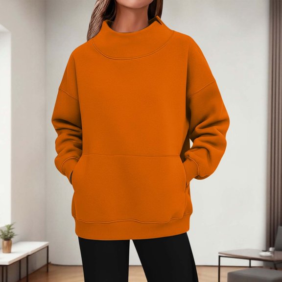 TIANZEN Solid Color Side Pocket Casual Pullover Sweater Soft Comfortable Long Sleeve Crewneck For Everyday Wear Knit Shirt Full Zipper Women Blouses