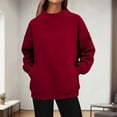 thumbnail image 1 of TIANZEN Solid Color Side Pocket Casual Pullover Sweater Soft Comfortable Long Sleeve Crewneck For Everyday Wear Ladies Track Jacket Fall Sweat Shirts, 1 of 4