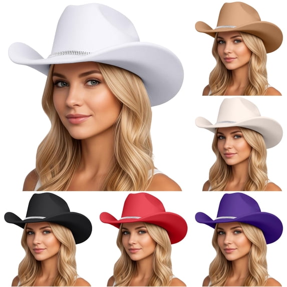 TIANZEN Sparkling Rhinestone Cowboy Hat Wide Brim Sun Travel Western Style Hat For And Leather Hat