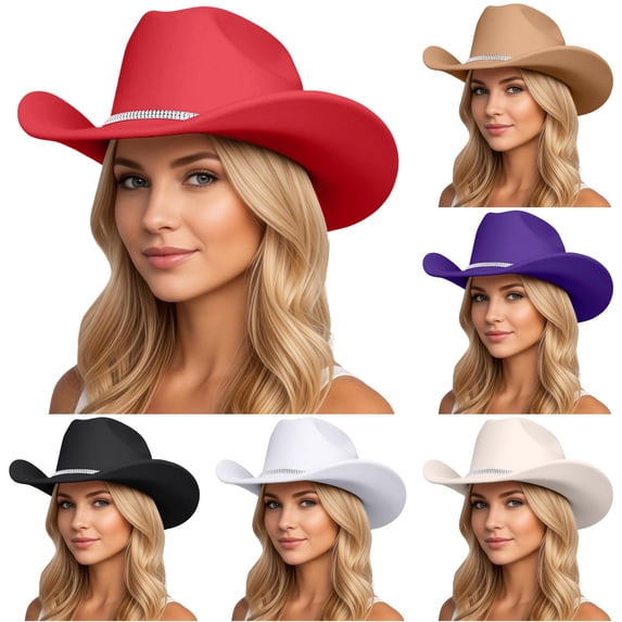 TIANZEN Sparkling Rhinestone Cowboy Hat Wide Brim Sun Travel Western Style Hat For And Leather Hat