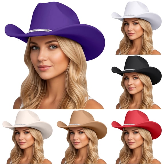 TIANZEN Sparkling Rhinestone Cowboy Hat Wide Brim Sun Travel Western Style Hat For And Leather Hat