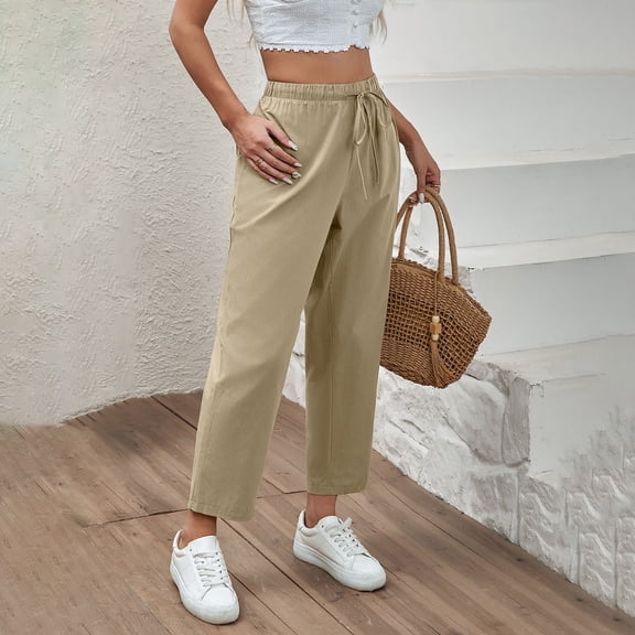 TIANZEN Spring 2025 Drawstring Elastic Casual Cropped Pants For Women's Clothing New Solid Color Women Pants Casual Womens plus Size Pants Casual Work plus Size Stretch Pants
