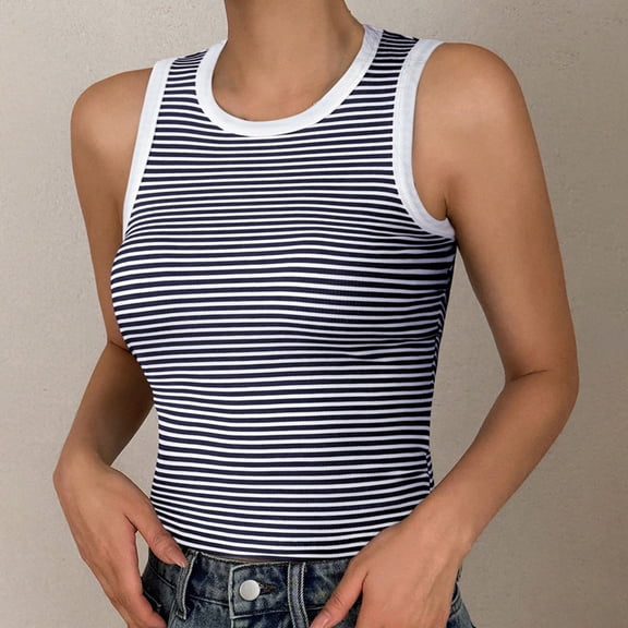 TIANZEN Spring And Summer And Spicy Style Knitted Stripe Color Blocking Top Vest Undershirt Bra Camisoles for Women Top for Women