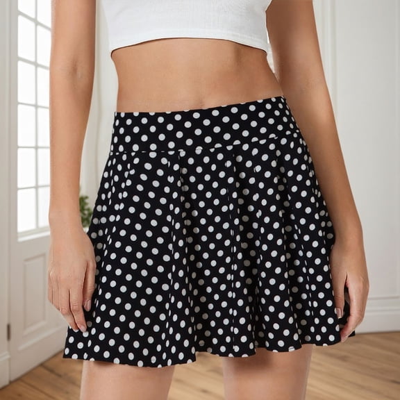 TIANZEN Stretch Flare Skater Mini Skirt With Polka Pattern Versatile Everyday Casual Wear Comfortable Elastic Waistband Two Piece Outfits for Women Skirt Crib Skirt Boy