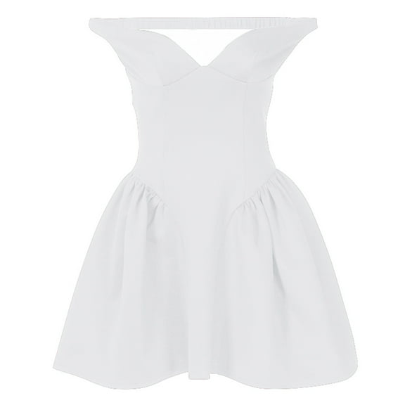 TIANZEN Summer Off The Shoulder Backless Mini Dress A Line Ruffle Flowy Slim Fit Short Bodycon Formal Dresses Petite Summer Dresses for Women Petite Length Women Junior Dresses Women Casual Summer