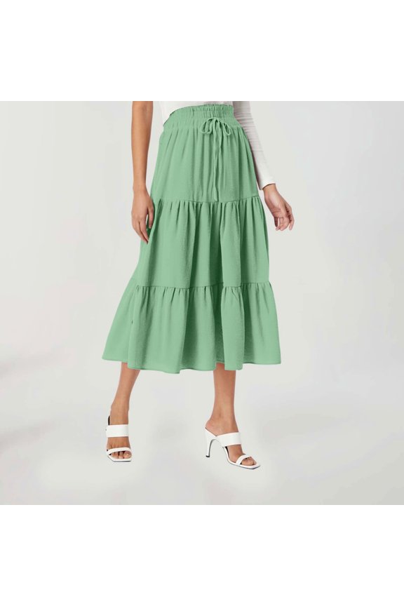 Summer Skirts For Women Boho Floral Tiered Maxi Skirt Drawstring High Waisted Flowy Ruffle A Line Skirt Cheer Skirt Bohemian Skirt Animal Print Skirt