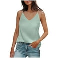 thumbnail image 1 of TIANZEN Summer V Neck Tank Tops For Women Silk Satin Summer Sleeveless Camisole Straps Top Lace Undershirt Shirt Women Sleeveless Back Cropped Tops, 1 of 4