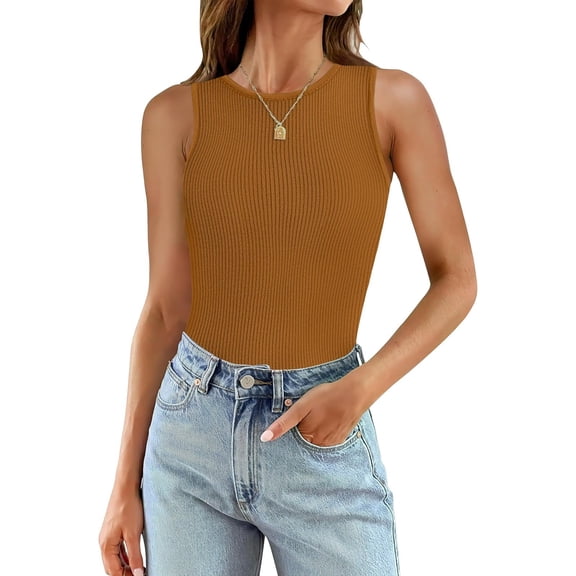 TIANZEN Summer Women's Sleeveless Knitted Sports Yoga Tank Top Round Neck Fitness Shirt For Exercise And Workouts Bathing Suit Tops for Women Bodysuit Top Women Bills Top Women