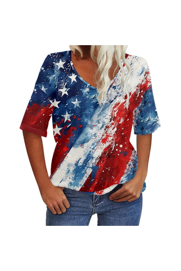 Summer Womens Shirts Short Sleeve Printed Shirts Casual Button Down Crew Neck Work Blouses Tops Long Sleeve T Shirts for Woman Ladies Long Sleeve T Shirts Opaque Shirts for Women