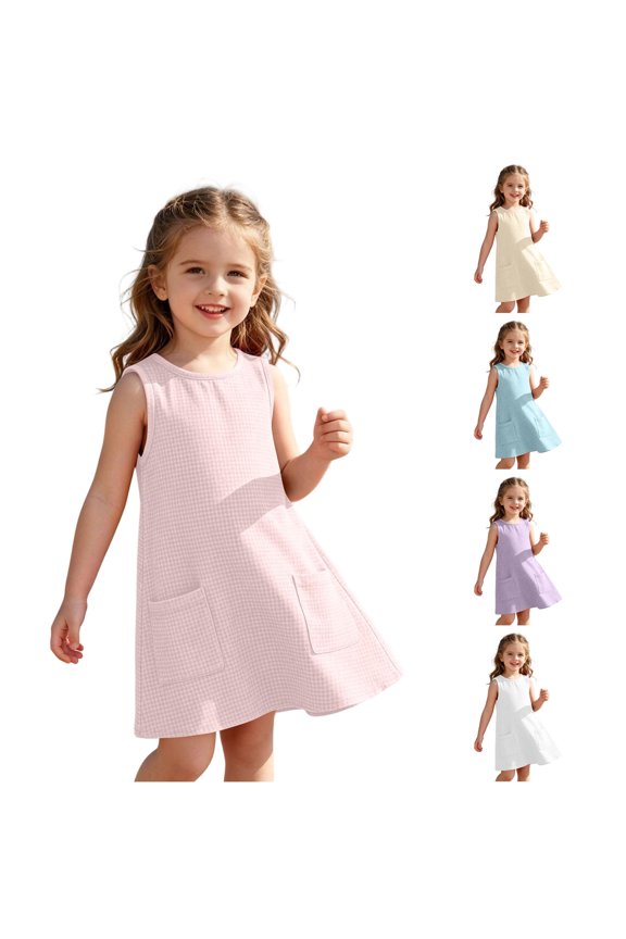 Sunny Beach Day Dress For Girls Sleeveless Solid Color For Kids Lightweight Cozy For Warm Weather Winter Dress