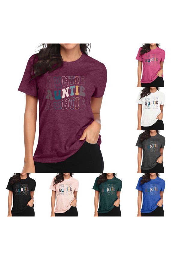 T Shirt Women Cute Heart Print Aunt Tops Tees Casual Short Sleeve Shirts Tops T Pack