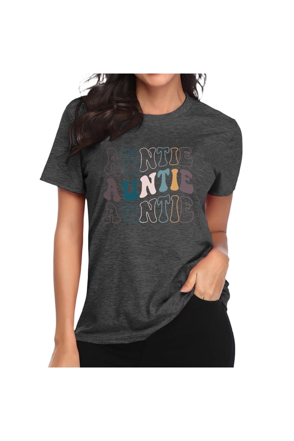 T Shirt Women Cute Heart Print Aunt Tops Tees Casual Short Sleeve Shirts Tops Women Shirts Workout
