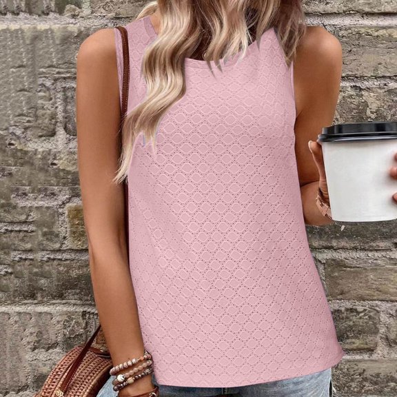 TIANZEN Tank Tops For Women Sleeveless Eyelet Shirts High Crew Neck Cute Summer Loose Fit Top Adventure Tops Women 1xl Tops for Women Any Day