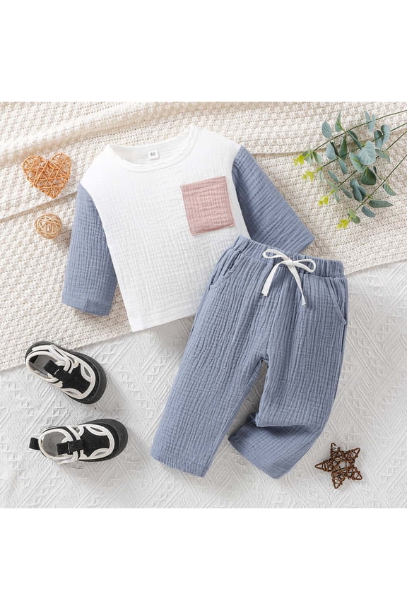 Toddler Boys Long Sleeve Patchwork Color Pocket Tops Casual Sports Pants Two Piece Outfits Set For Kids Clothes Toddler Boy Easter Outfit