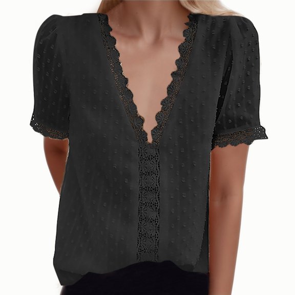 TIANZEN Top Short Lace Solid Sleeve V Neck Fashion Color Casual Women T Shirt Women's Blouse Compression Shirt Long Sleeve Shirts Men Long Sleeve Polyester T Shirt Women