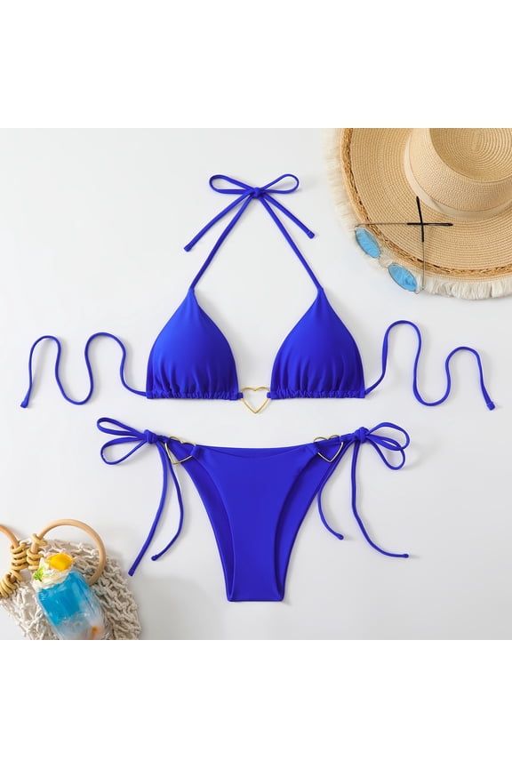 Triangle Bikini Two Piece Swimwear Solid Color Top High Waisted Bottoms For Beach Dissolving Bikini When Wet
