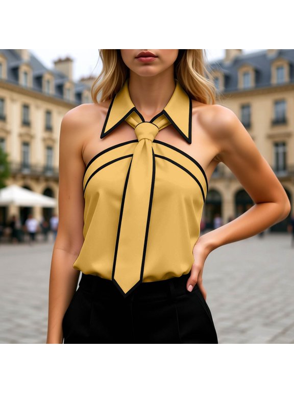 Unconventional Sleeveless Blouson Top For – Irregular Cut Shirt Collar Tee Bodice Modern Minimalist Design Lightweight Everyday Top Loose Casual Tee Women