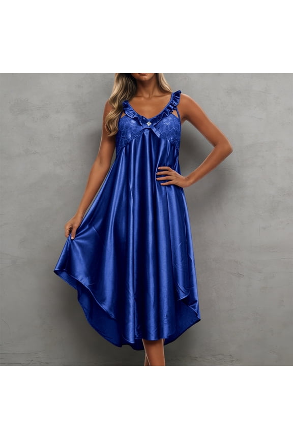 V Neck Ice Silk Dress For Imitation Silk Loungewear Lightweight Night Shirt Women