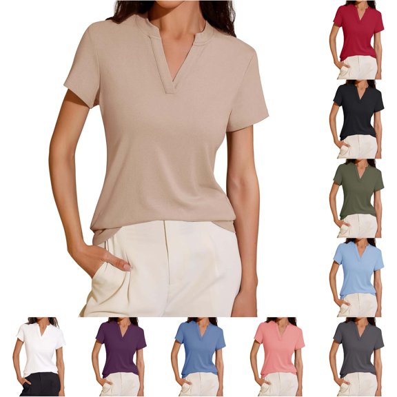 TIANZEN V Neck Loose Fit Short Sleeve Shirt For Women Spring Summer Tail Blouse Top Athletic Wear Women