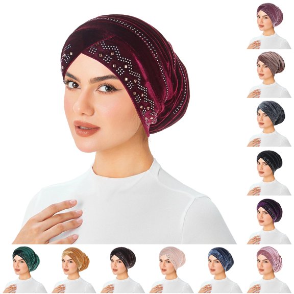 TIANZEN Velvet Rhinestone Turban Slouch Headband For Elegant Hair Knotted Headband Women