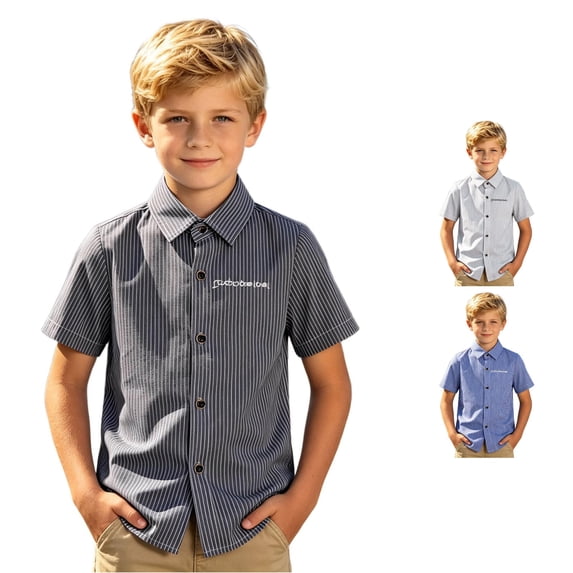 TIANZEN Versatile Boys Short Sleeve Dress Shirt With Button Front For Toddlers And Kids Striped Pattern With Letter Print Casual Yet Smart Top Basketball Undershirt