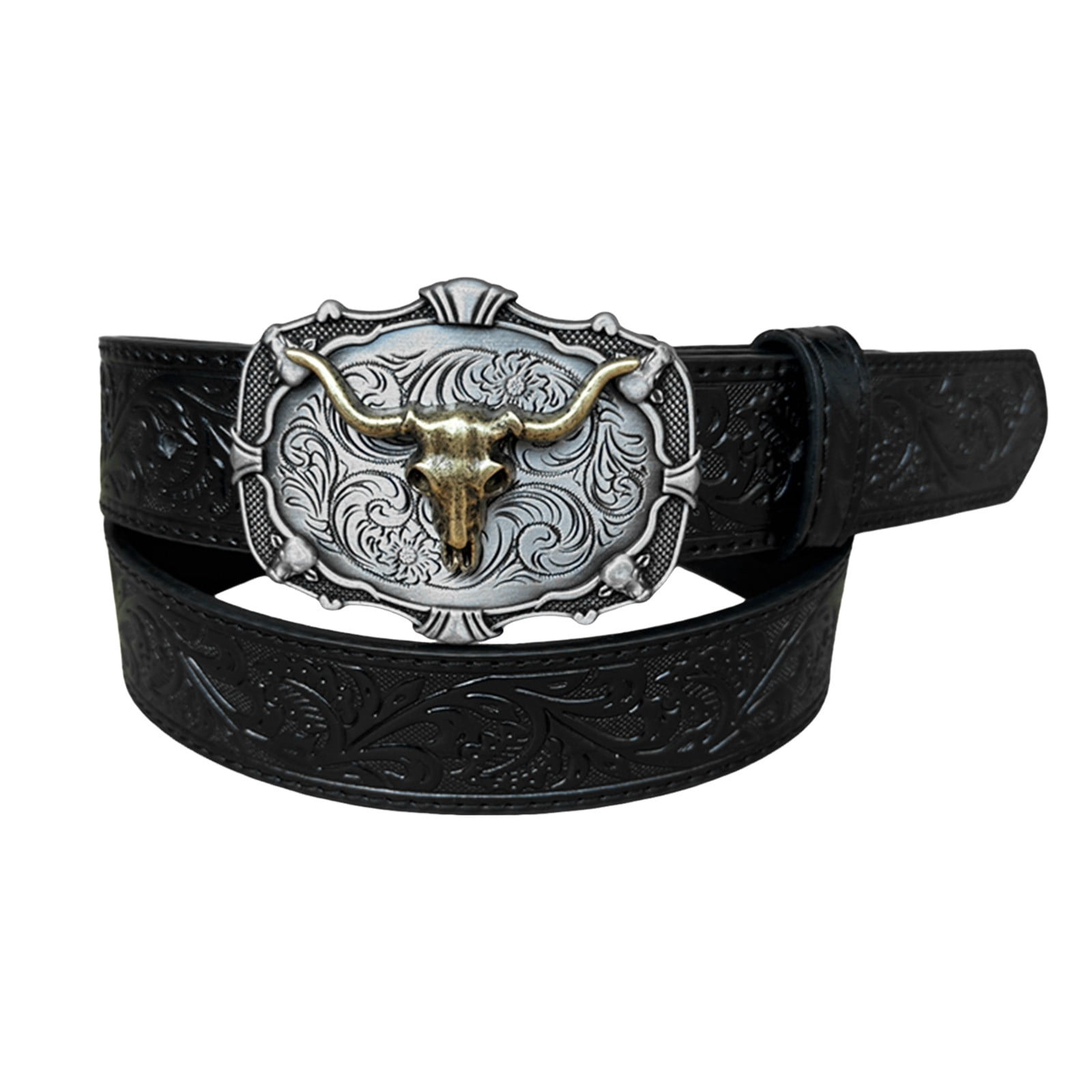 TIANZEN Western Cowboy Belt Bull Head Big Buckle Trend Retro Youth