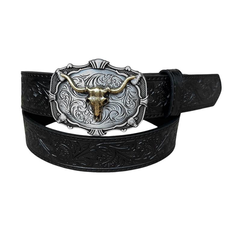 Western Punk Rock Belt with Bull Buckle PU Leather Adjustable Unisex Style Punk Y2K Western-Style Rivet Bull Star PU Leather Belt – GTHIC main image 2