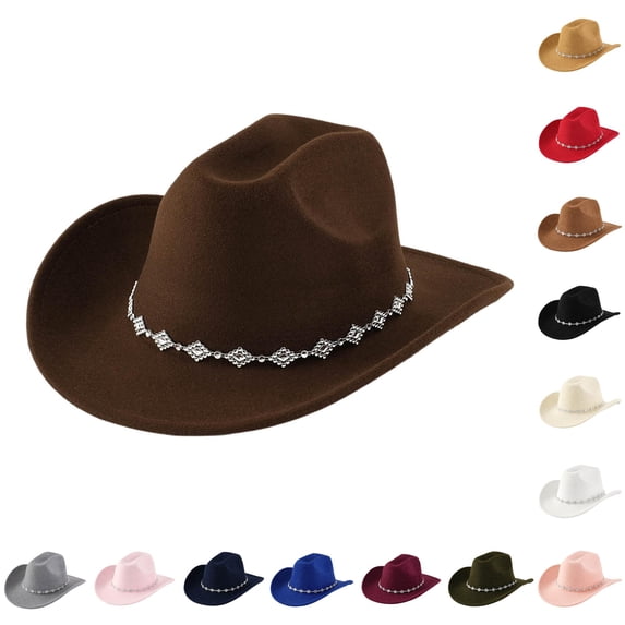 TIANZEN Western Cowboy Hat For Men And Women Bohemian Style Fedora With Rhinestone Embellishments Curved Brim Fashion Accessory Boot Bands