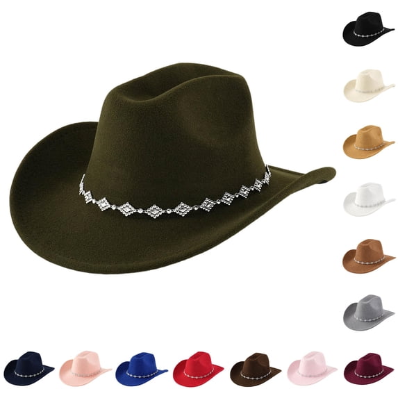 TIANZEN Western Cowboy Hat For Men And Women Bohemian Style Fedora With Rhinestone Embellishments Curved Brim Fashion Accessory Boot Bands