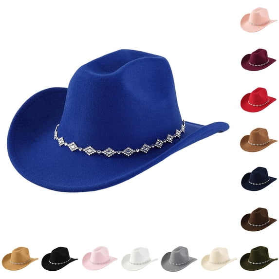 TIANZEN Western Cowboy Hat For Men And Women Bohemian Style Fedora With Rhinestone Embellishments Curved Brim Fashion Accessory Boot Bands