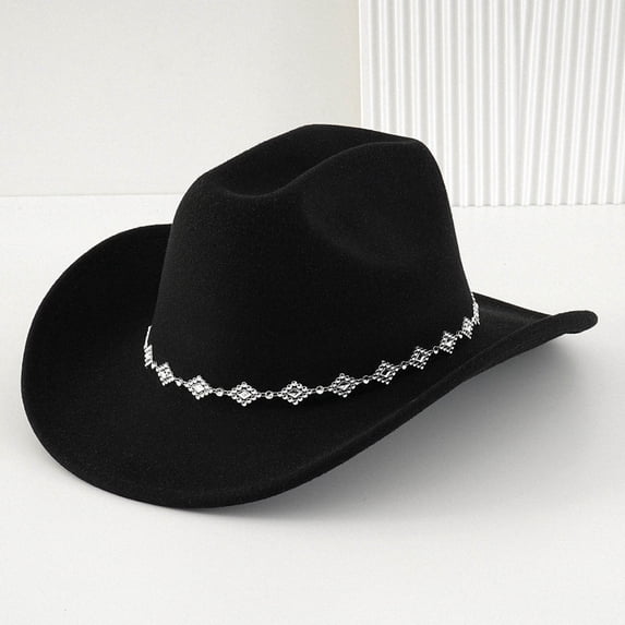 TIANZEN Western Cowboy Hat For Men And Women Bohemian Style Fedora With Rhinestone Embellishments Curved Brim Fashion Accessory Outback Hat Leather