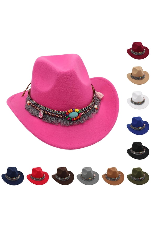 Western Cowboy Hat With Fringe And Turquoise Bohemian Sun Hat For Outdoor Music Festival Leather Western Hats for Men