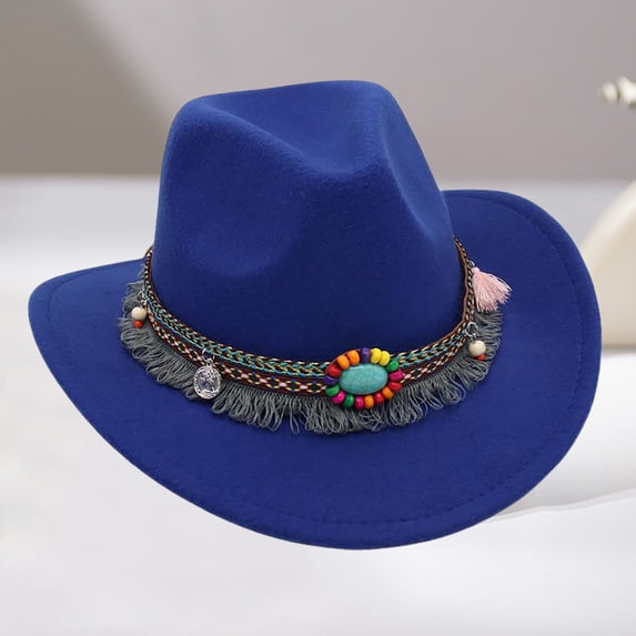 TIANZEN Western Cowboy Hat With Fringe And Turquoise Bohemian Sun Hat For Outdoor Music Festival Sombrero Hats