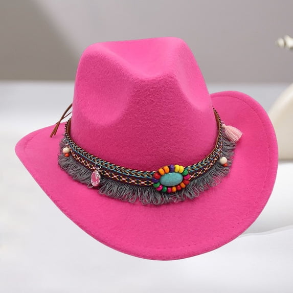 TIANZEN Western Cowboy Hat With Fringe And Turquoise Bohemian Sun Hat For Outdoor Music Festival Sombrero Hats