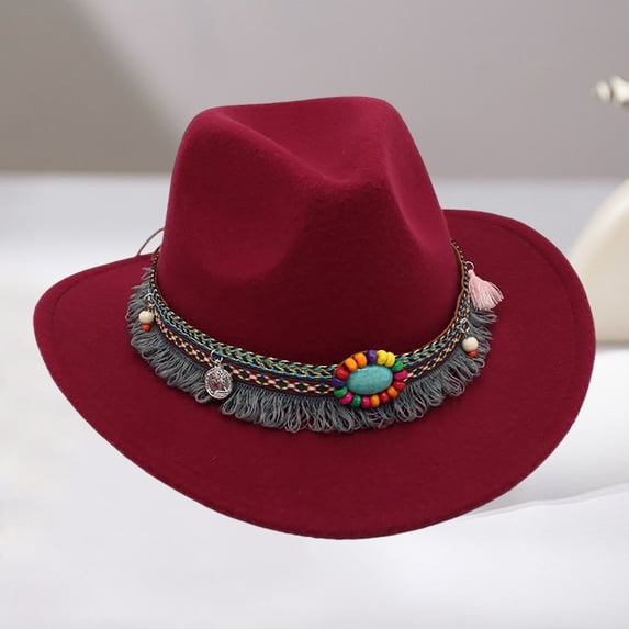 TIANZEN Western Cowboy Hat With Fringe And Turquoise Bohemian Sun Hat For Outdoor Music Festival Sombrero Hats