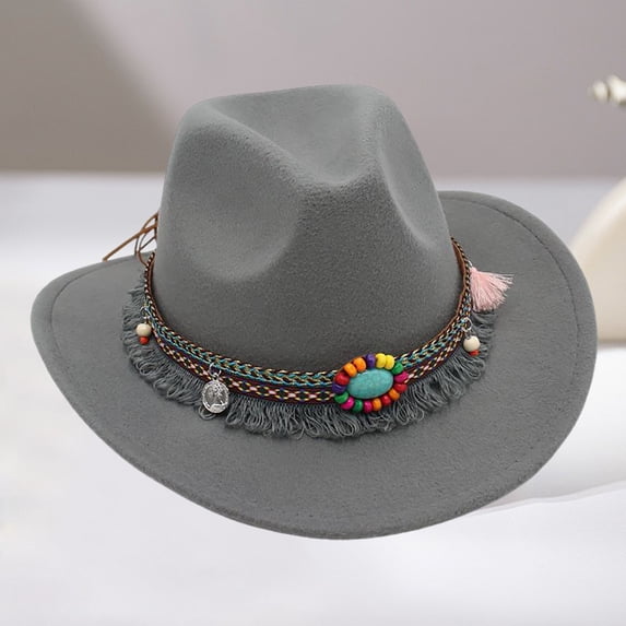 TIANZEN Western Cowboy Hat With Fringe And Turquoise Bohemian Sun Hat For Outdoor Music Festival Sombrero Hats