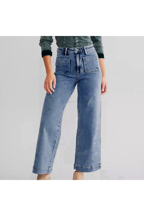 Wide Leg Jeans For Women Trendy High Waisted Flare Jeans Cropped Denim Pants Stretchy Baggy With Patch Pockets Mod Mom Women High Waist Pants Jean Womens Jean Rompers And Jumpsuits Pants