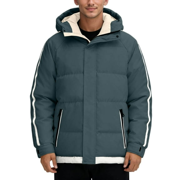 TIANZEN Winter Down Jacket Thickened Warm Casual Hooded Coat Striped Korean Style Outerwear Men Jackets Casual Snorkel Coat Men