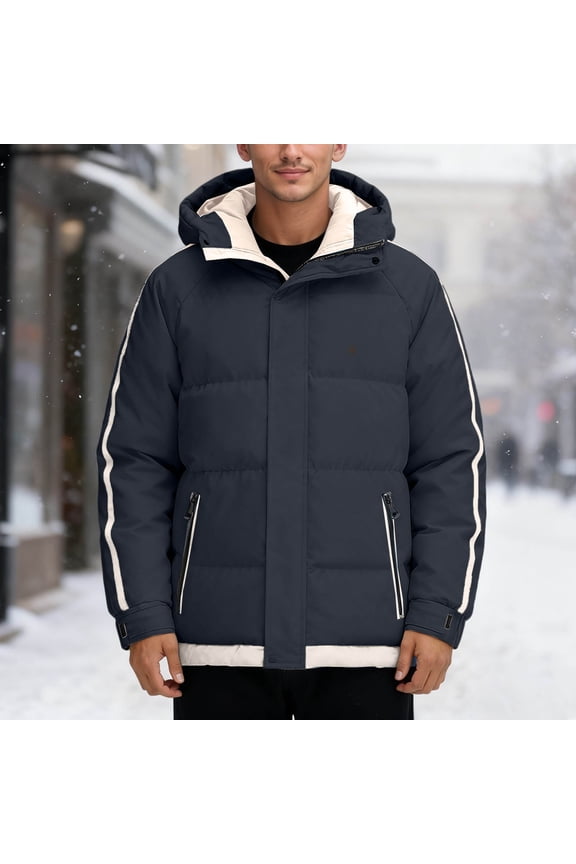 Winter Down Jacket Thickened Warm Casual Hooded Coat Striped Korean Style Outerwear Warm Dress Coats for Men Insulated Men Jacket