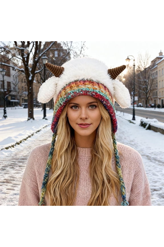 Winter Hat With Baatable Ear Soft Lined For Cozy Cap With Adorable Sheep Horns Cold Weather Outdoor Warm Caps for Men Cold Proof Hat