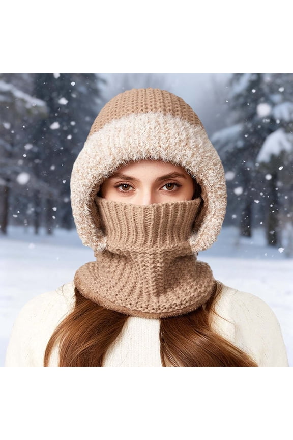 Winter Knitted Hat With Scarf And Face Integrated Warm Lined Windproof Cold Weather Riding Hood For Man Hat for Winter