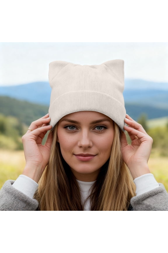 Winter Knitted With Cat Ears Soft Blend Thermal Ear Hat For Outdoor Cold Weather Winter Apparel