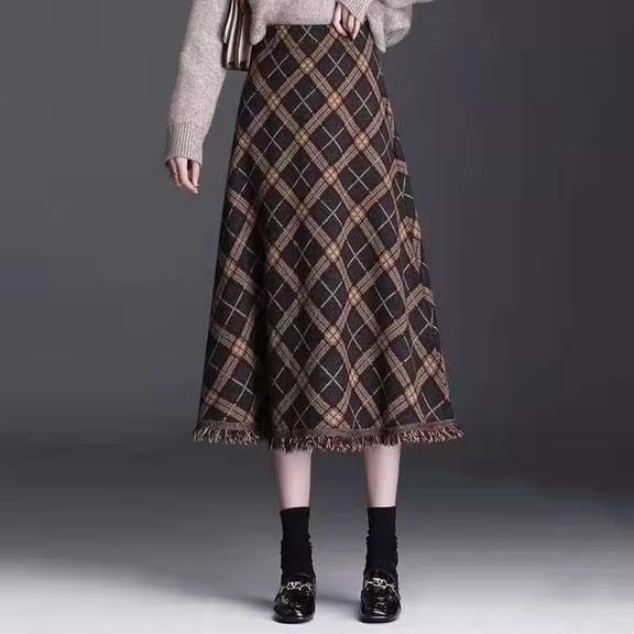 TIANZEN Winter Plaid Fringe Skirt For High Waist Flowy Maxi Skirt With Thickened Warm Fabric Elegant A Line Design For Fall And Cold Weather Occasions Fitted Bed Skirt Hoop Skirt