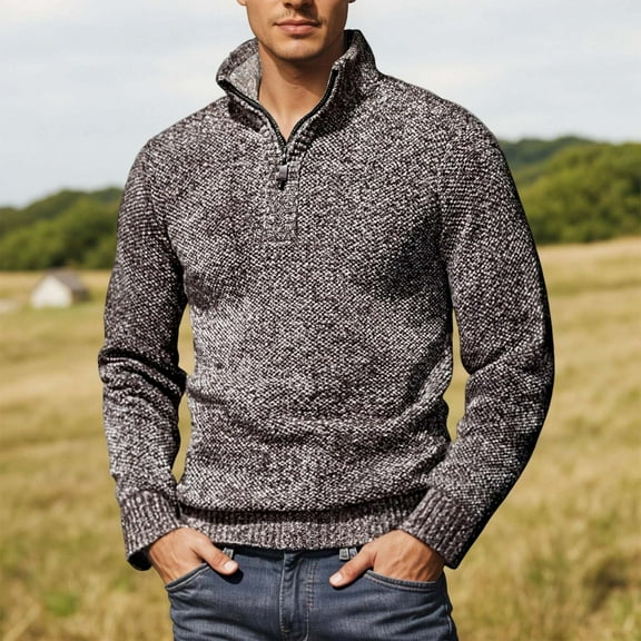 TIANZEN Winter Sweater Coat British Style High Neck Lined Thick Knit Long Sleeve Shirt Thermal Pullover For Cold Weather Winter Coats for Tall Men Warm Mens Coats Winter Plaid Trench Coat