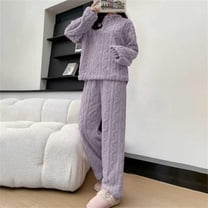 TIANZEN Winter Warm Pyjamas Sleepwear Two Piece With Pockets Pyjama Crew Neck Sweatshirt Plus Size Long Sleeve Loungewear Cicada Suit Official Pants Suits for Women Petite Pant Suit for Women