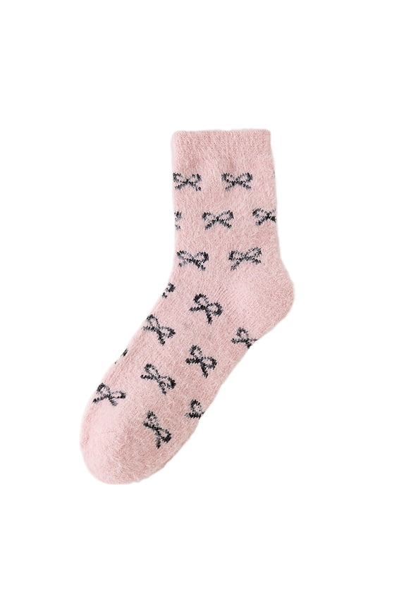 Winter Warm Socks For Cozy Mid Calf Thermal Stockings With Bow Detail Soft Fuzzy Indoor Outdoor Comfort Thermal Stockings for Women Opaque Tights