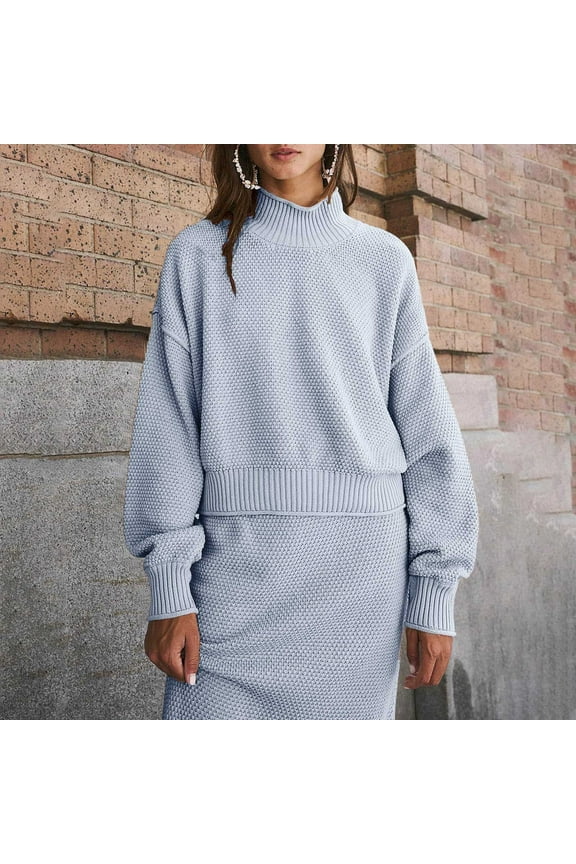 Women 2 Piece Sweater Skirt Set Outfits Neck Long Sleeve Sweater Knit Maxi Long Skirt Sets Sweatsuit Business Suit for Women Dress Set for Women Control Bathing Suit Bottoms