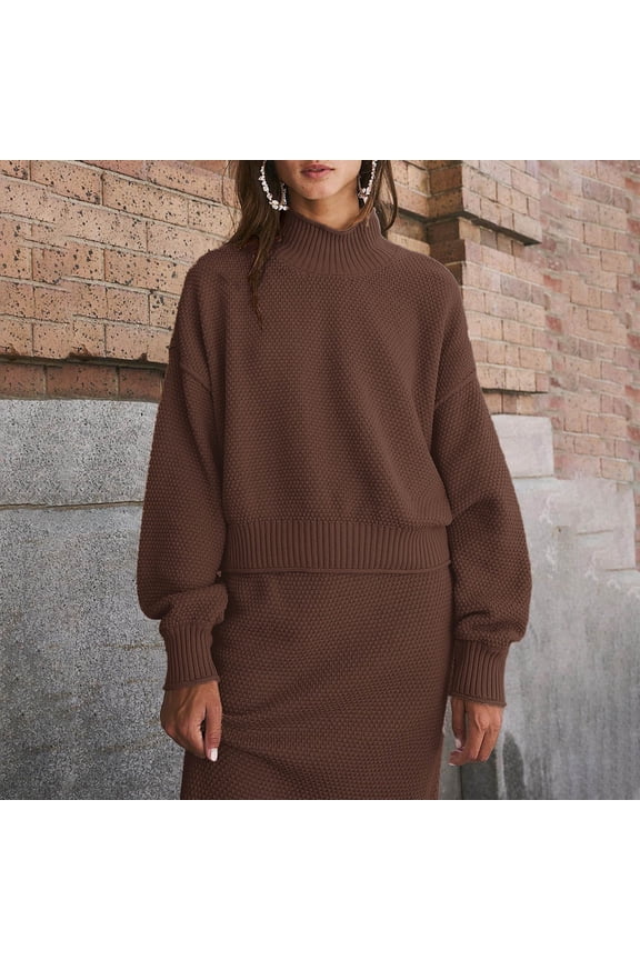Women 2 Piece Sweater Skirt Set Outfits Neck Long Sleeve Sweater Knit Maxi Long Skirt Sets Sweatsuit Business Suit for Women Dress Set for Women Control Bathing Suit Bottoms