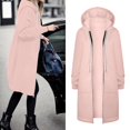thumbnail image 1 of TIANZEN Women Autumn Winter Casual Fashion Solid Color Drawstring Hooded Long Zipper Pocket Coat Long Jacket Coat Womens Fall Jacket Womens Zip up Jacket Women's Jacket, 1 of 5