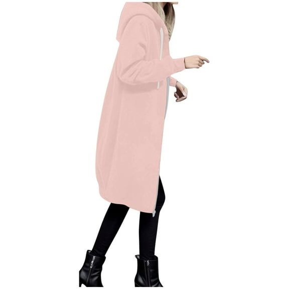 TIANZEN Women Autumn Winter Casual Fashion Solid Color Drawstring Hooded Long Zipper Pocket Coat Long Jacket Coat Womens Vest Jacket Fall Jacket Women Tan Jacket Women Casual